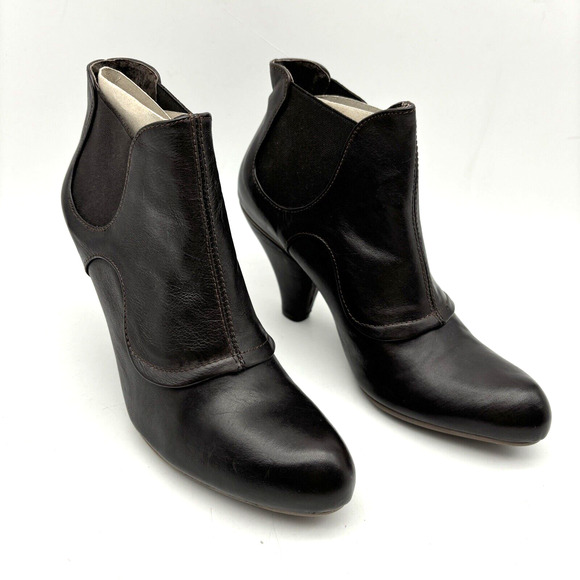 NEW Chocolate Negro Brown Genuine Leather Block Heel Chelsea Boot US8.5 EU39 - Picture 4 of 16